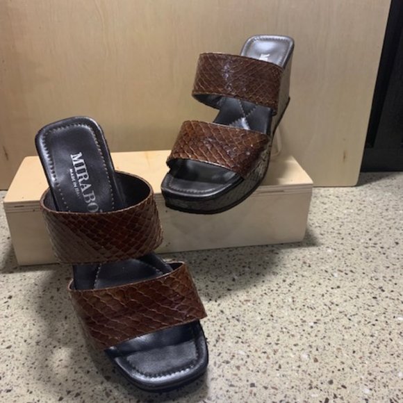 Wedge Sandal Leather Mirabo Made in Italy Size 6 - Picture 2 of 8